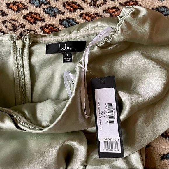 Lulu’s Always Celebrating Sage Green Satin Off-the-Shoulder Mini Dress - Picture 4 of 11